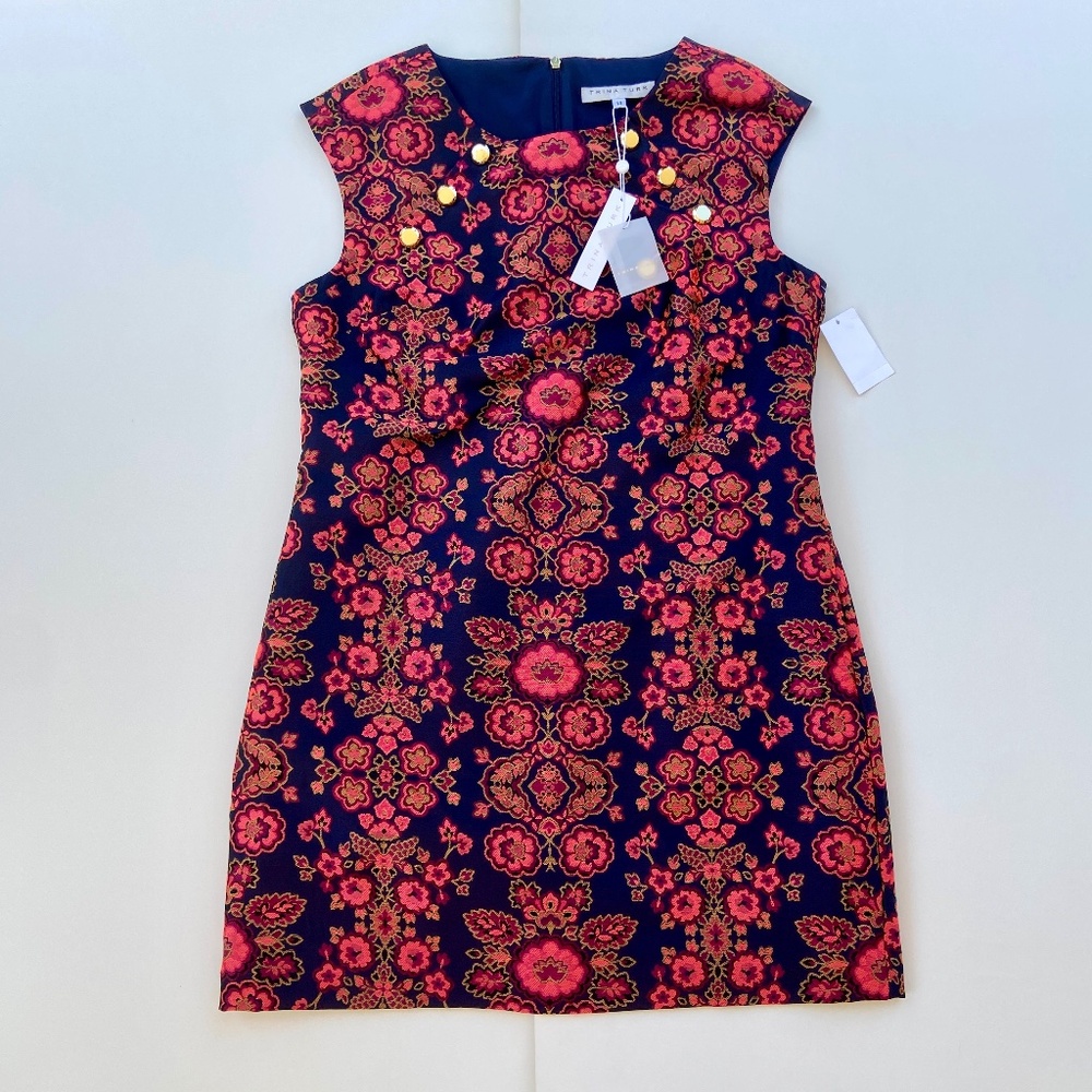 NWT Trina Turk Red Navy Floral Sleeveless Sheath Dress with Pockets Size 14